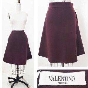 Valentino Women's Burgundy Wool Cashmere A-line Knee length Skirt M 8
